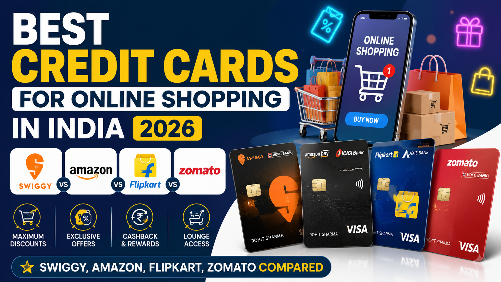 Best credit cards for online shopping in India 2026 — Amazon, Flipkart, Swiggy and Zomato compared